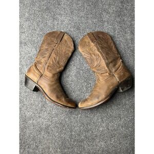 Mens Cowboy Boots Durango Brown Leather Western Square Toe, Size 7.5 M